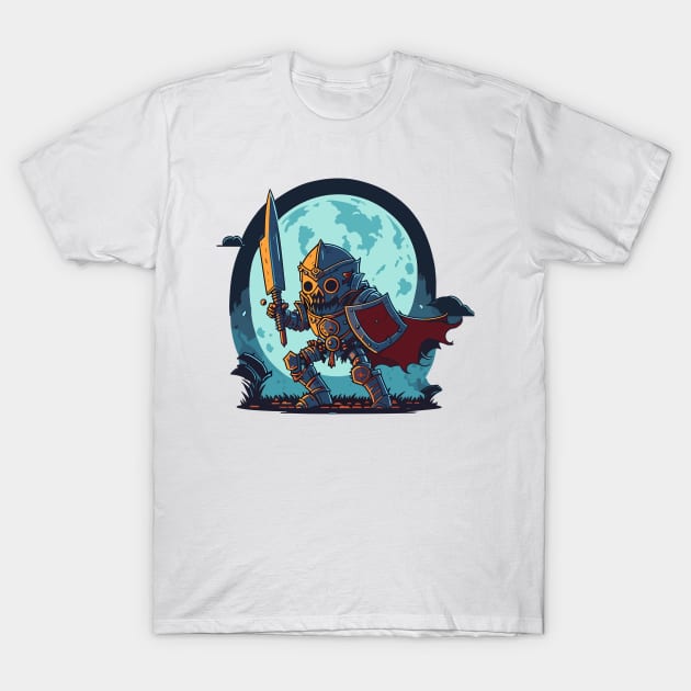 Skeleton Knight under Moon Light T-Shirt by Ikatika